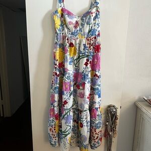 Zara Pink and Blue Tiered Maxi Sundress